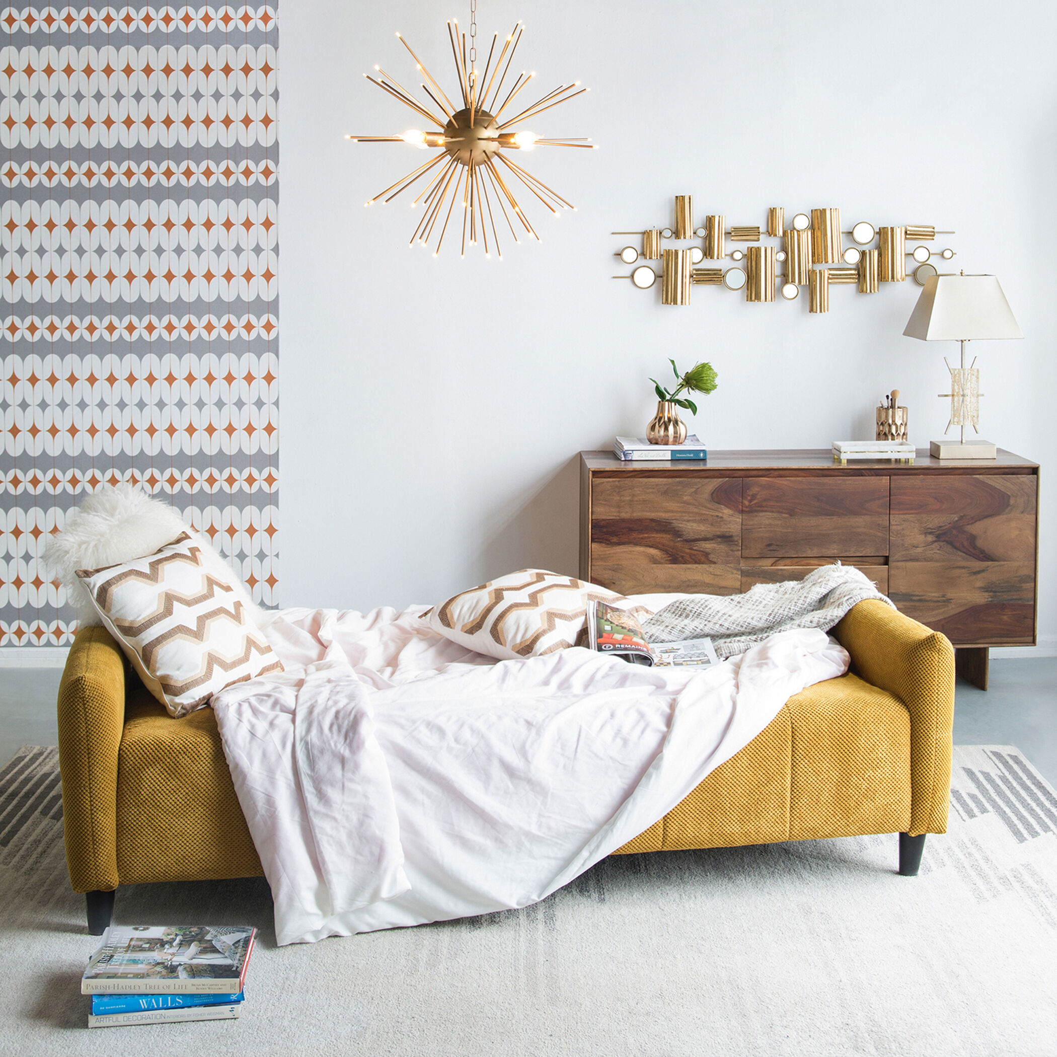 Large Biscuit Tufted Mustard Sofa