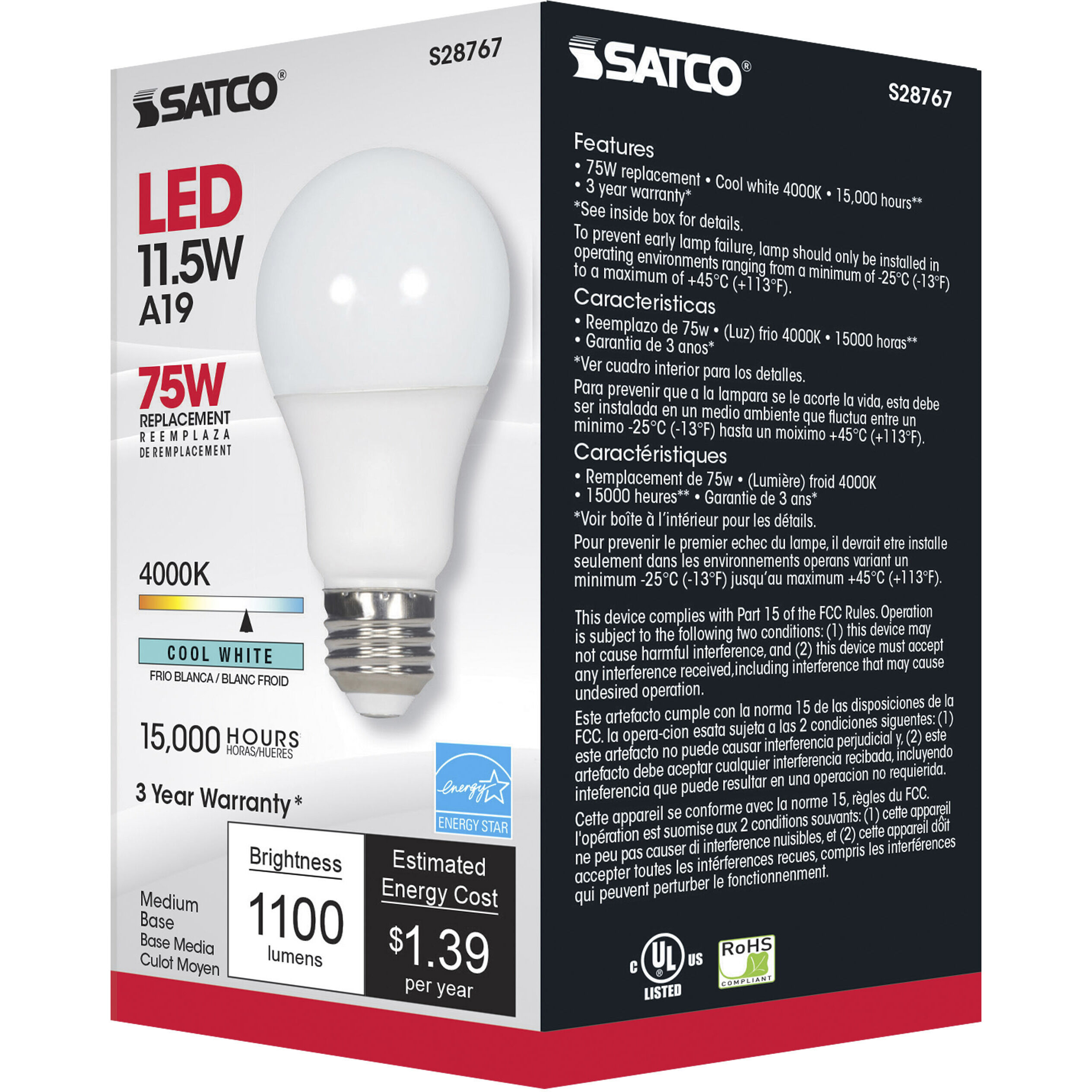 Lumos LED A19 Medium E26 11.5 watt 120V 4000K Light Bulb, Type A