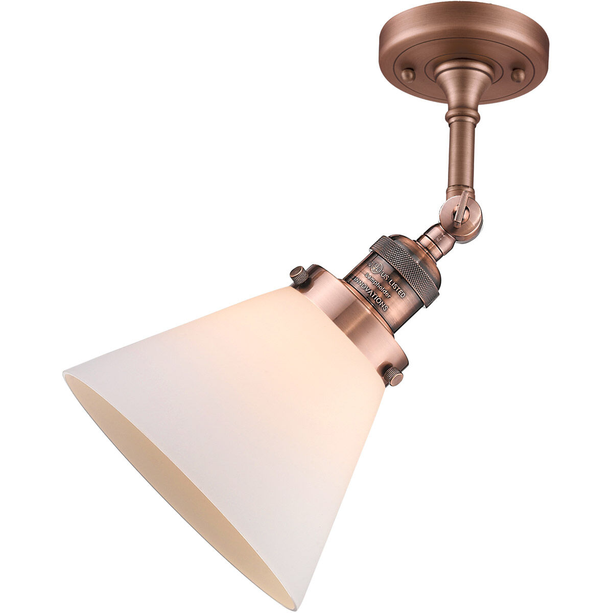 Franklin Restoration Large Cone 1 Light 8 inch Antique Copper Semi-Flush Mount Ceiling Light in Matte White Glass, Franklin Restoration