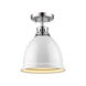 Duncan 1 Light 9 inch Chrome Flush Mount Ceiling Light in White, Damp