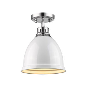 Duncan 1 Light 9 inch Chrome Flush Mount Ceiling Light in White, Damp