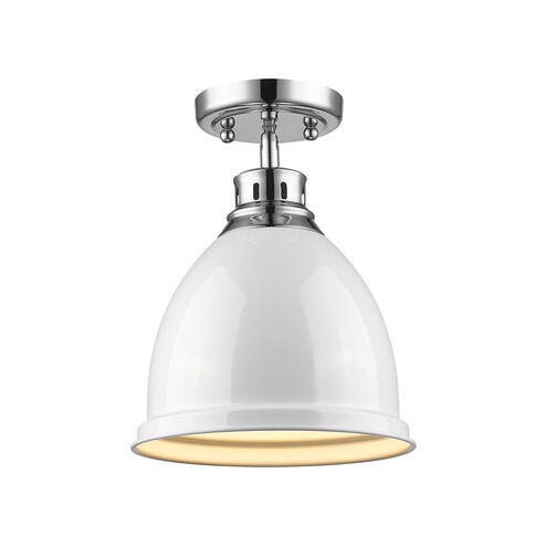 Duncan 1 Light 9 inch Chrome Flush Mount Ceiling Light in White, Damp