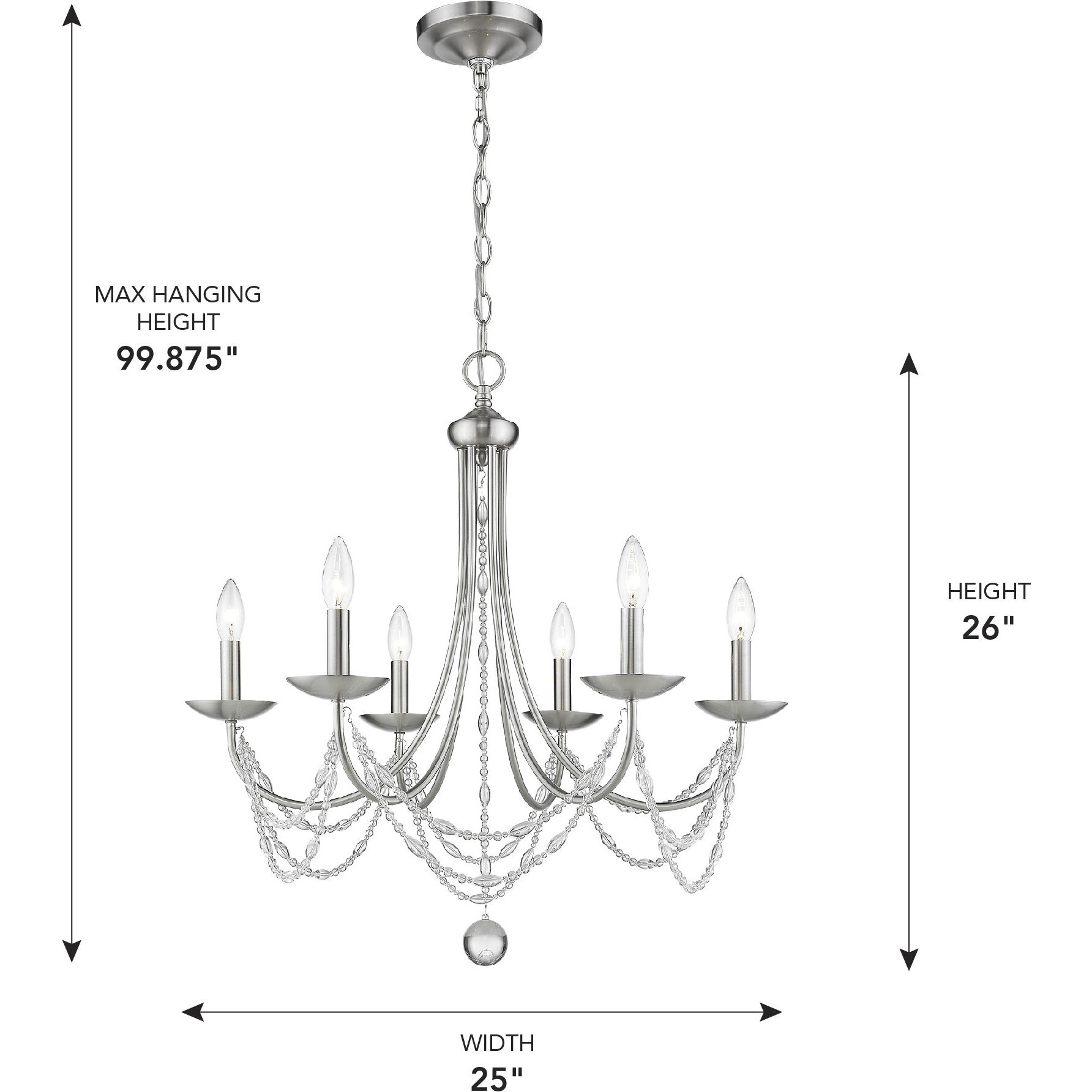 Mirabella 25 inch 60.00 watt Pewter Chandelier Ceiling Light in No Shade
