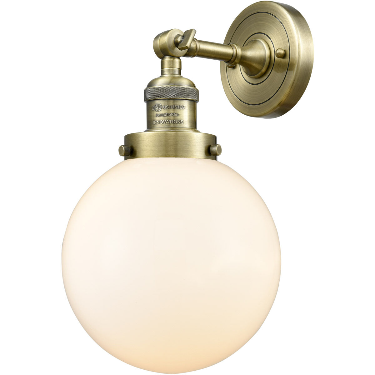 Franklin Restoration Large Beacon 1 Light 8 inch Antique Brass Semi-Flush Mount Ceiling Light in Cased Matte White Glass, Franklin Restoration