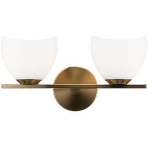 Uptowne 2 Light 14.13 inch Aged Gold Brass Bath Vanity Wall Light in Aged Gold Brass and Opal Glass