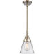 Franklin Restoration Small Cone 1 Light 6 inch Brushed Satin Nickel Mini Pendant Ceiling Light in Seedy Glass