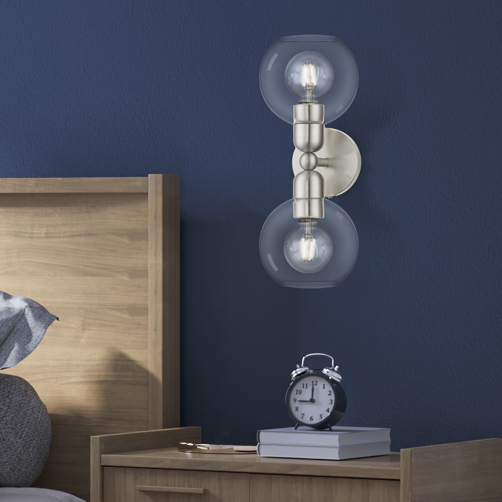 Downtown 2 Light 7 inch Brushed Nickel Vanity Sconce Wall Light, Sphere