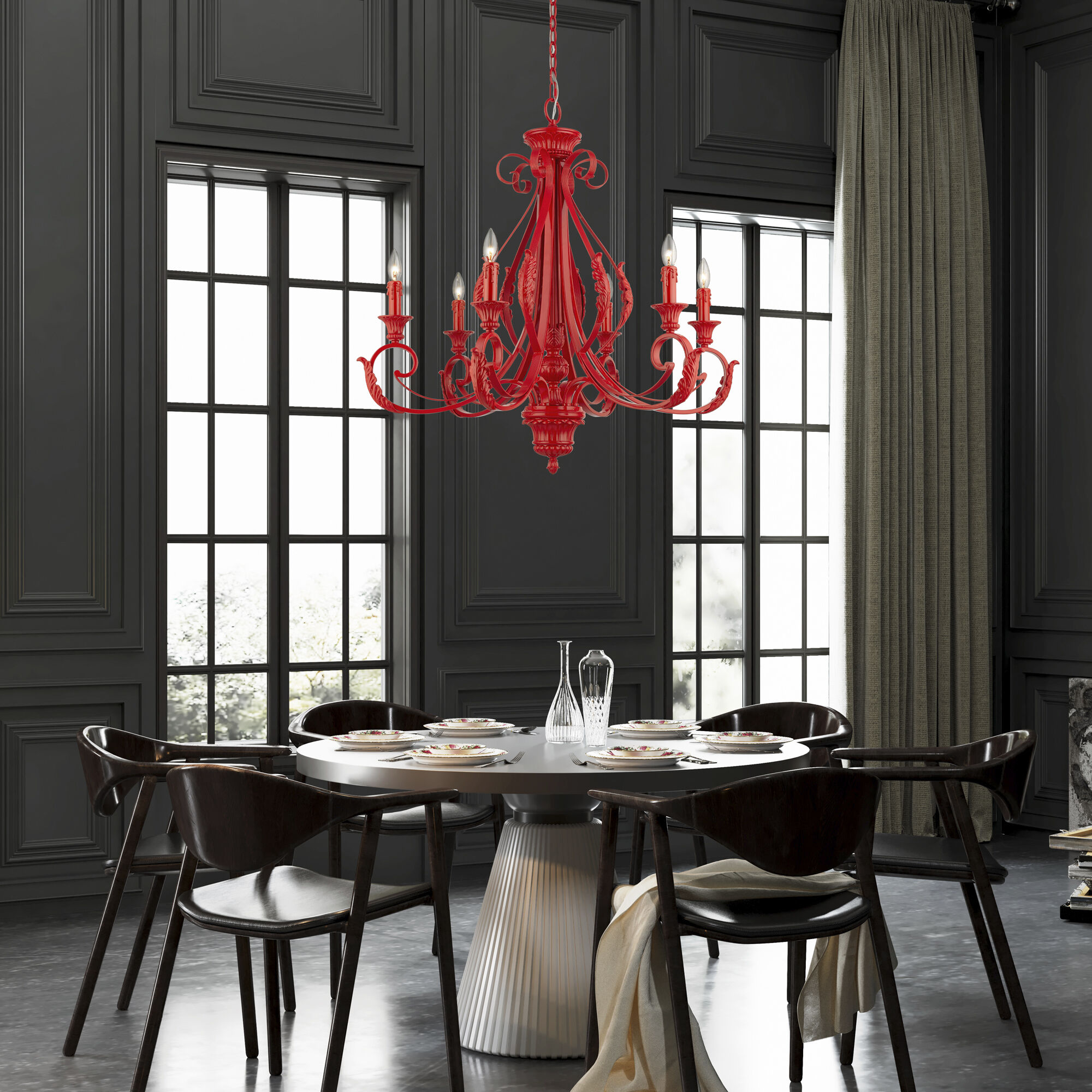 Valencia 6 Light 35 inch Shiny Red Large Chandelier Ceiling Light