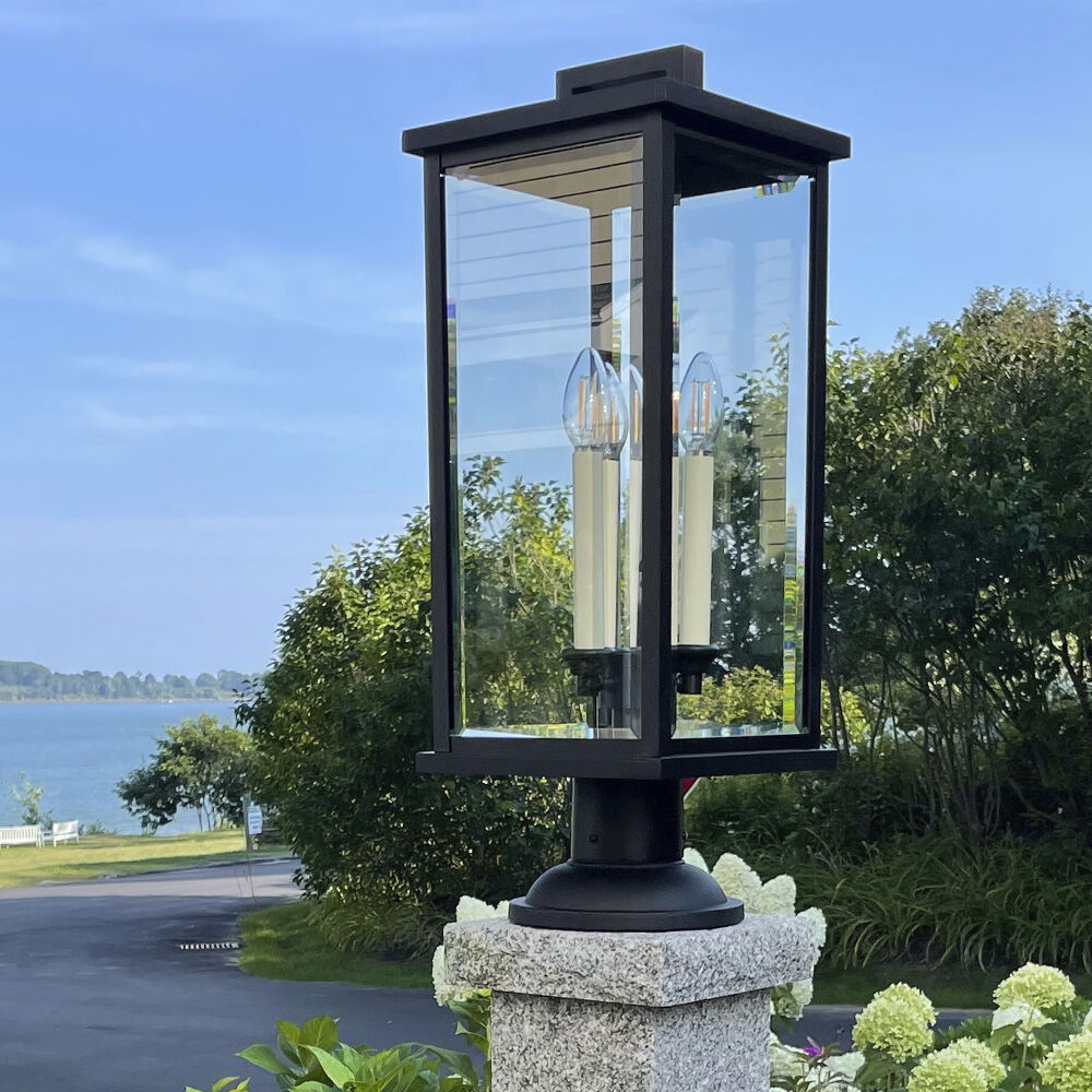 Estate Series Weymouth 3 Light 22.25 inch Black Outdoor Post Mount Lantern