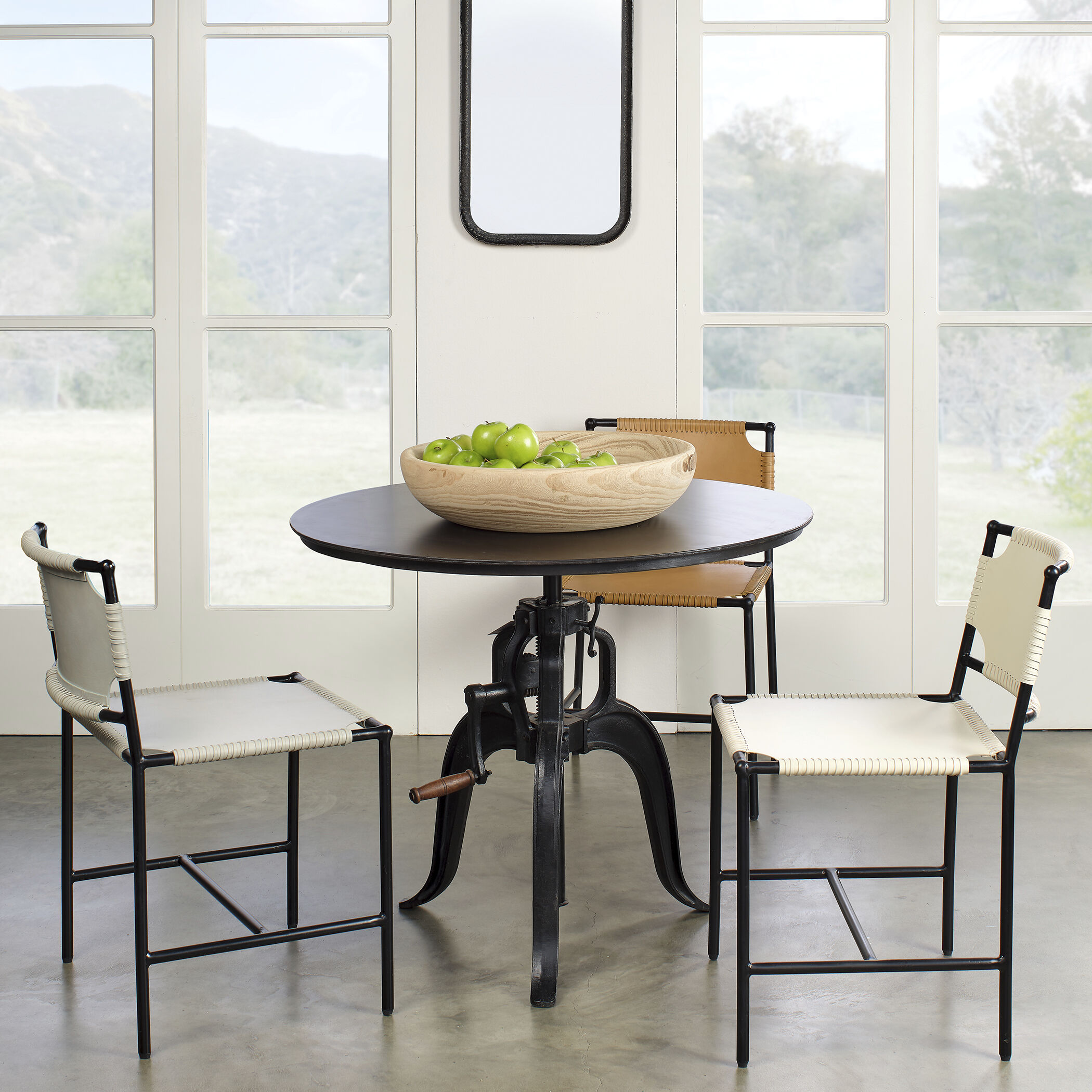 Asher Off White Leather & Black Forged Iron Dining Chair