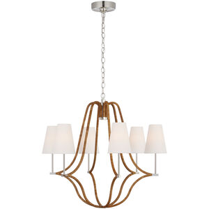 Chapman & Myers Biscayne LED 30.25 inch Polished Nickel and Natural Rattan Wrapped Chandelier Ceiling Light, Large