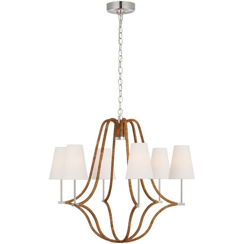 Chapman & Myers Biscayne LED 30.25 inch Polished Nickel and Natural Rattan Wrapped Chandelier Ceiling Light, Large
