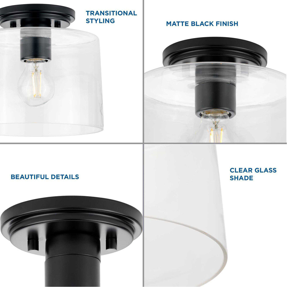 Adley 1 Light 9 inch Matte Black Flush Mount Ceiling Light