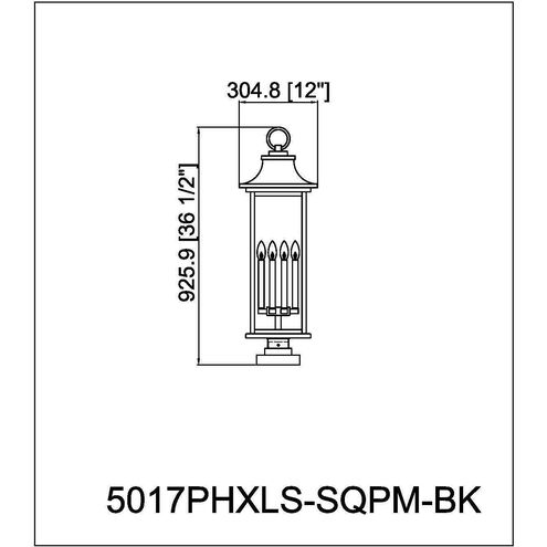 Tiberius 6 Light 36.5 inch Black Outdoor Pier Mounted Fixture in Clear Seedy Glass