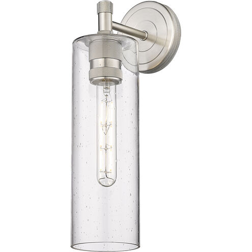 Crown Point Sconce Wall Light in Satin Nickel, Seedy Glass