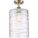 Ballston Cobbleskill LED 9 inch Antique Brass Semi-Flush Mount Ceiling Light in Deco Swirl Glass