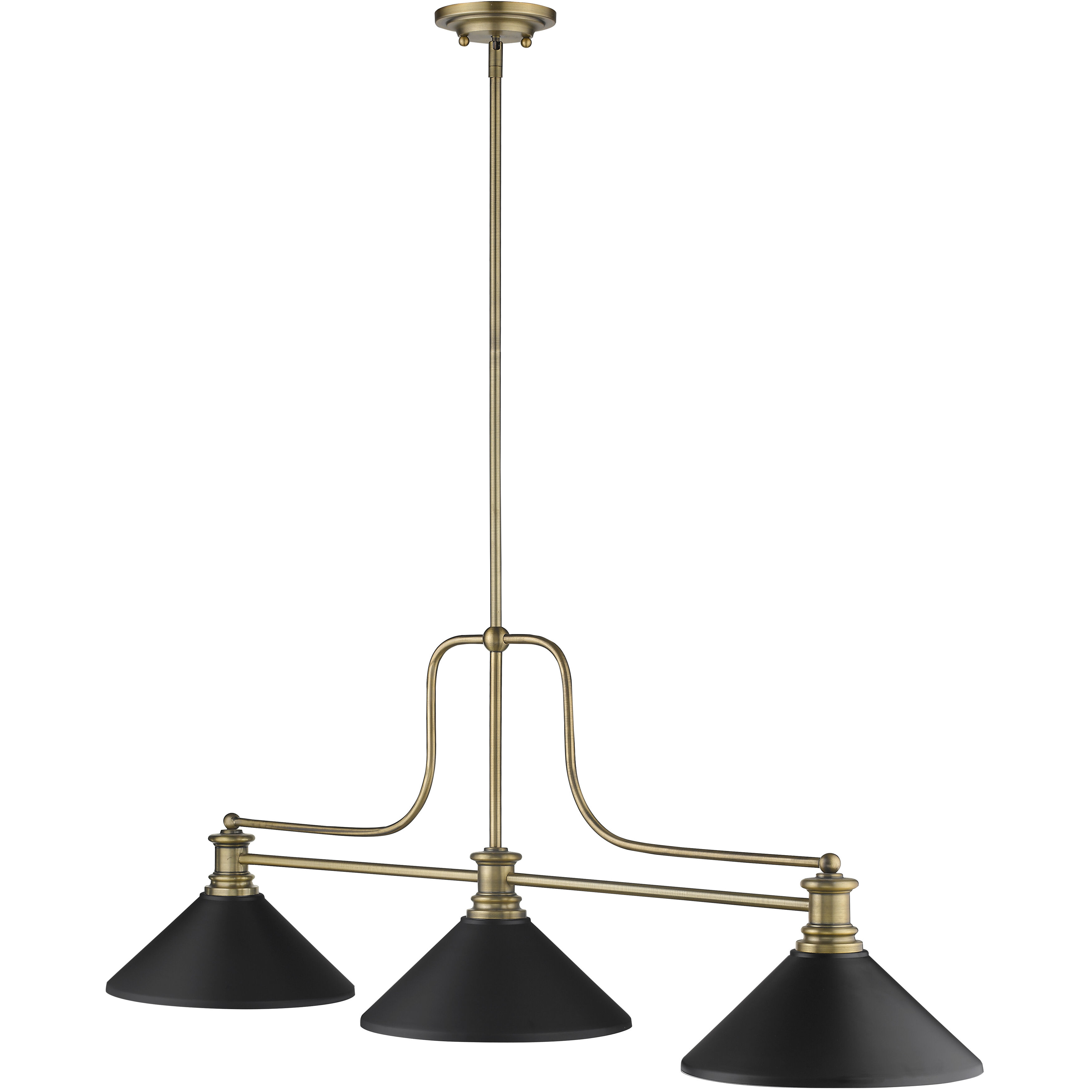 Melange 3 Light 52 inch Heritage Brass Billiard Ceiling Light in Matte Black Steel