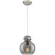 Downtown Urban Newton Sphere 1 Light 8 inch Satin Nickel Mini Pendant Ceiling Light in Plated Smoke