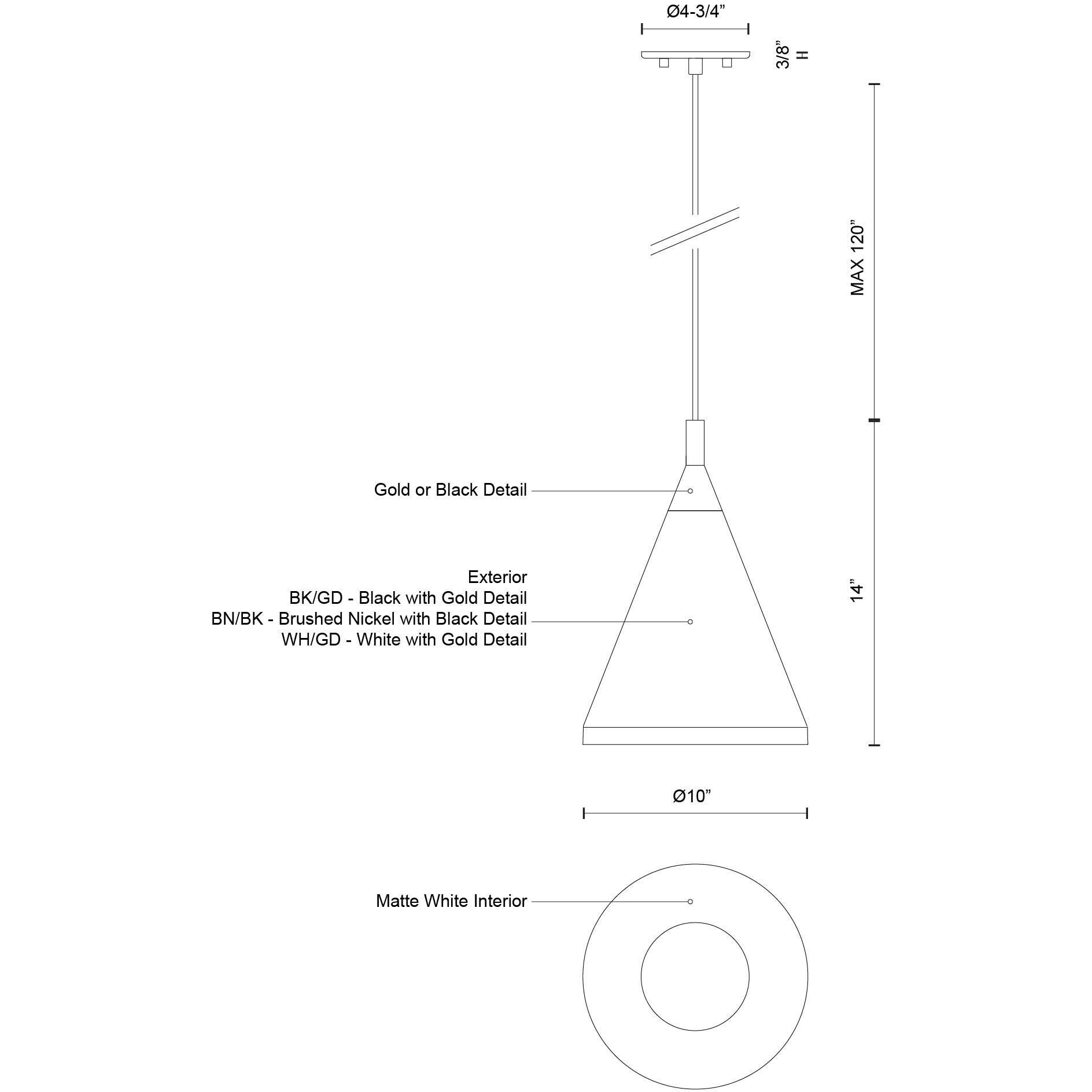 Dorothy Pendant Ceiling Light in Brushed Nickel with Black Detail