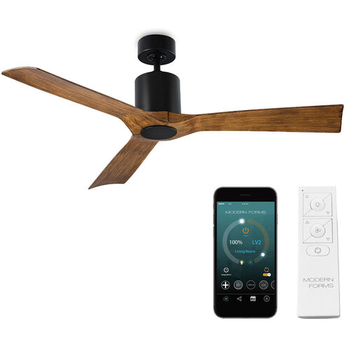 Aviator 54 inch Matte Black Distressed Koa with Distressed Koa Blades Downrod Ceiling Fan in Matte Black Dark Walnut, Smart Ceiling Fan