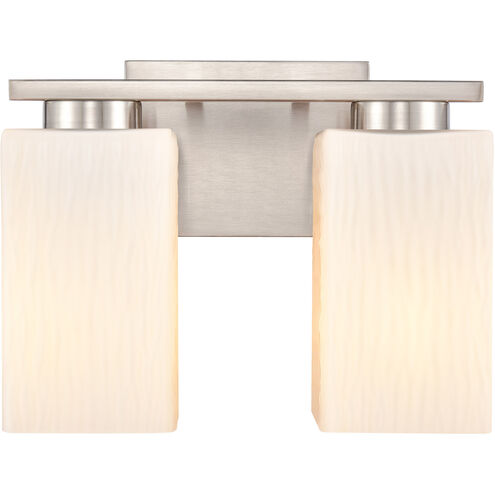 Juneau 2 Light 11 inch Satin Nickel Bath Vanity Light Wall Light in White Rippled Glass