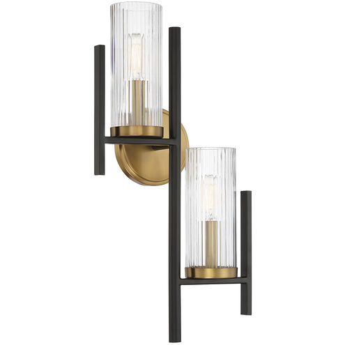 Midland 2 Light 10.5 inch Matte Black with Warm Brass Accents Wall Sconce Wall Light