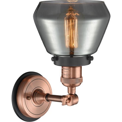 Franklin Restoration Fulton 1 Light 7 inch Antique Copper Sconce Wall Light in Plated Smoke Glass