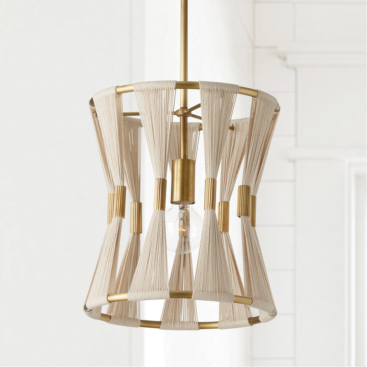 Bianca 1 Light 12 inch Bleached Natural Rope and Patinaed Brass Pendant Ceiling Light
