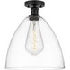 Edison Bristol Glass 1 Light 12 inch Matte Black Semi-Flush Mount Ceiling Light in Clear Glass