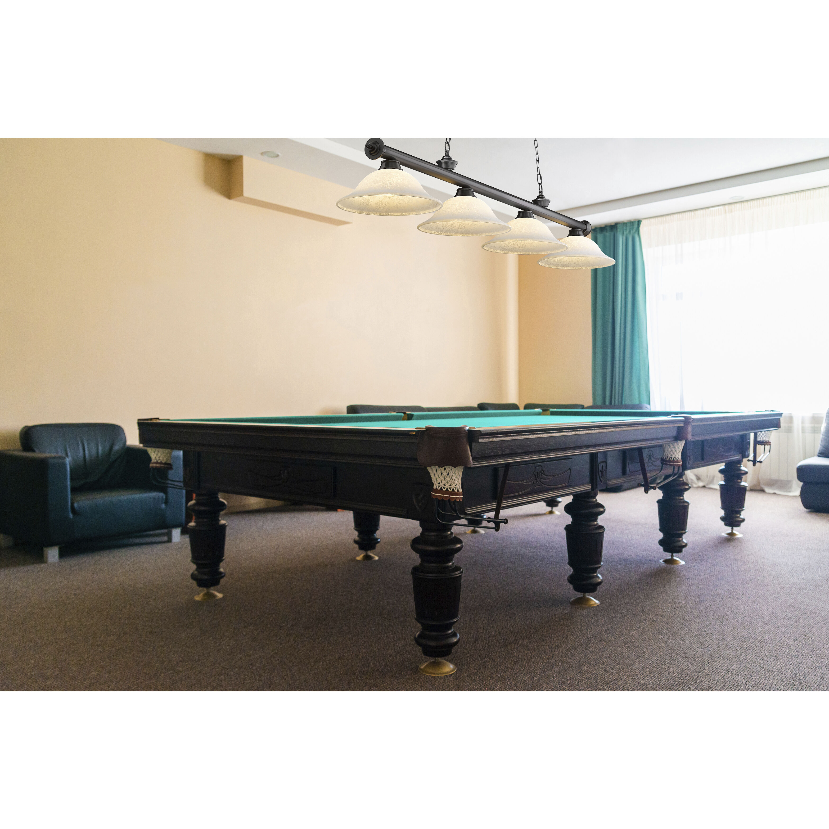 Cordon 4 Light 81.75 inch Bronze Plate Billiard Ceiling Light in White Mottle Glass