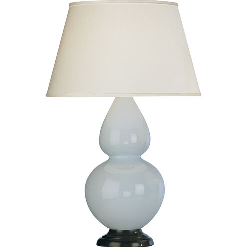 Double Gourd 31 inch 150.00 watt Baby Blue Glazed Ceramic with Deep Patina Bronze Table Lamp Portable Light in Pearl Dupioni