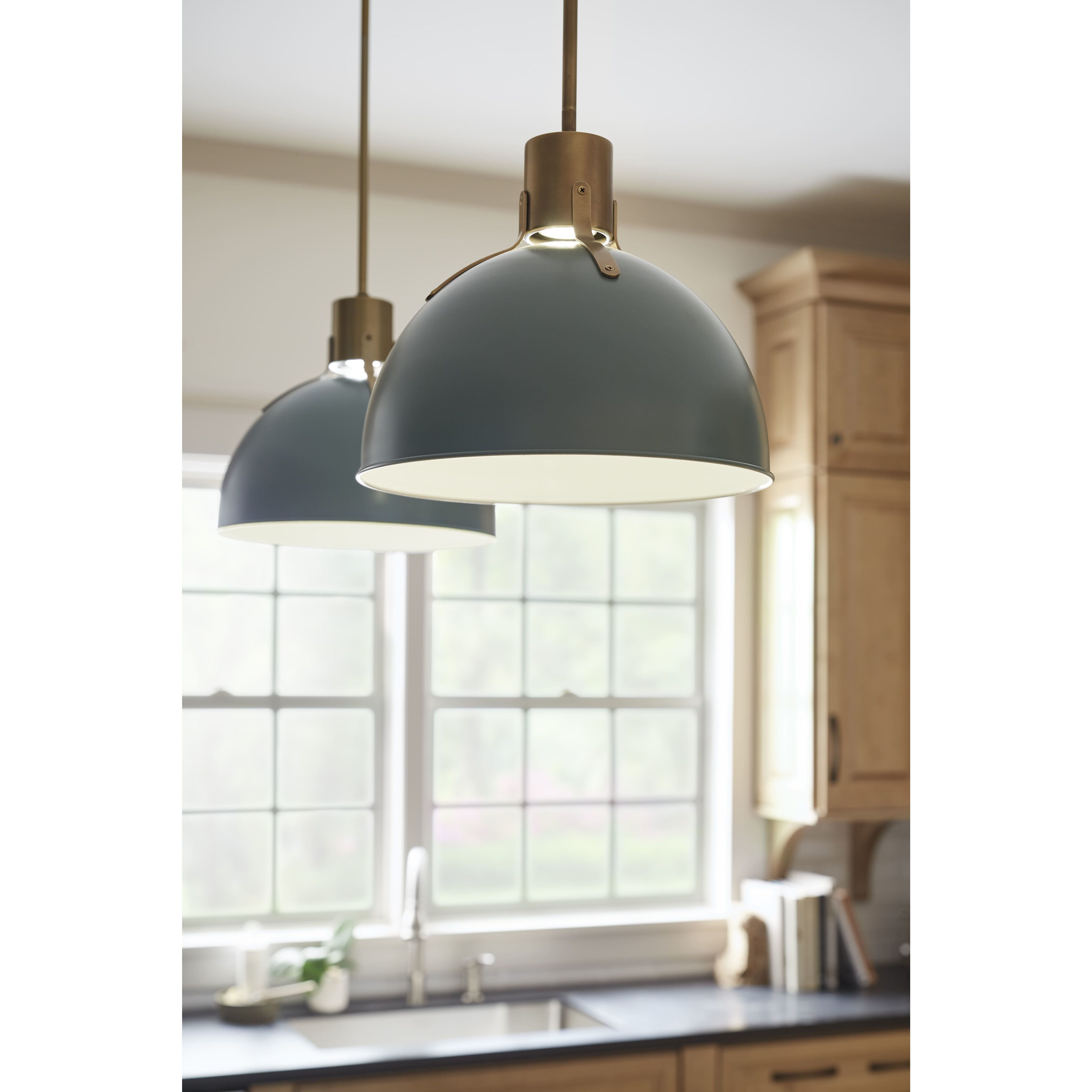 Argo LED 14 inch Sage Green with Lacquered Brass Indoor Pendant Ceiling Light