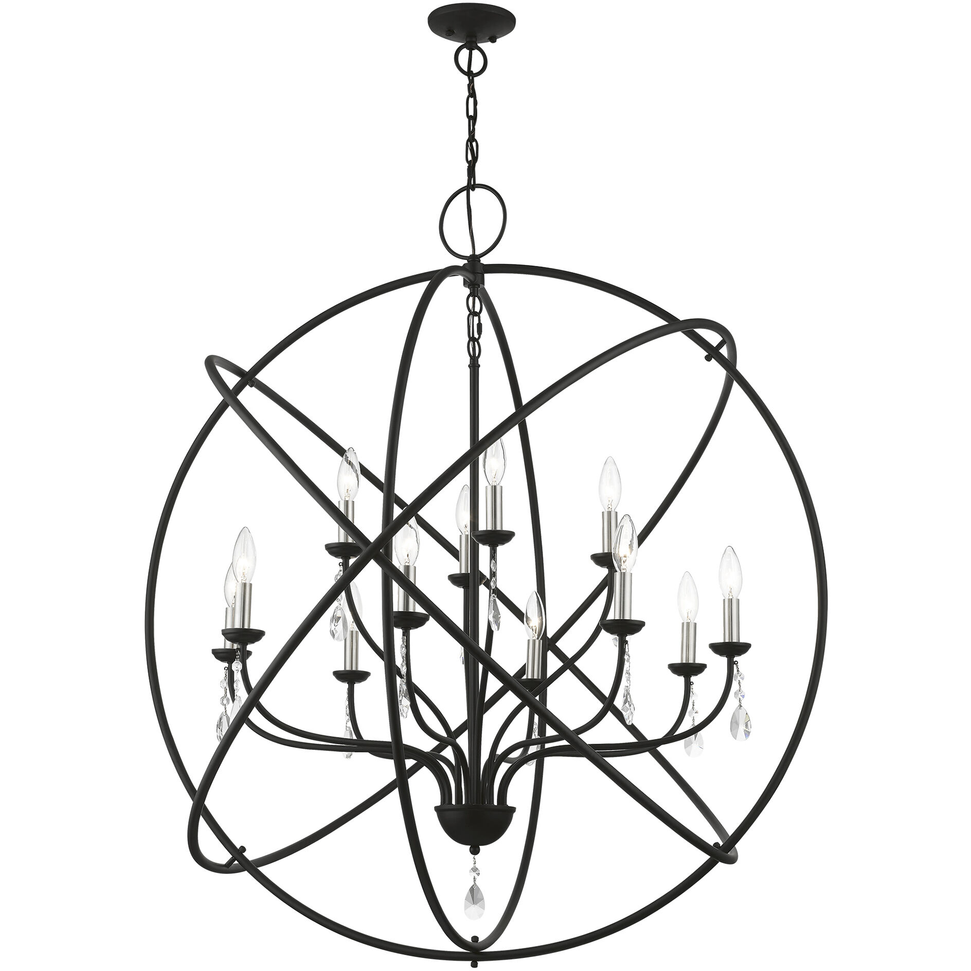 Aria 12 Light 40 inch Black with Brushed Nickel Finish Candles Grande Foyer Chandelier Ceiling Light