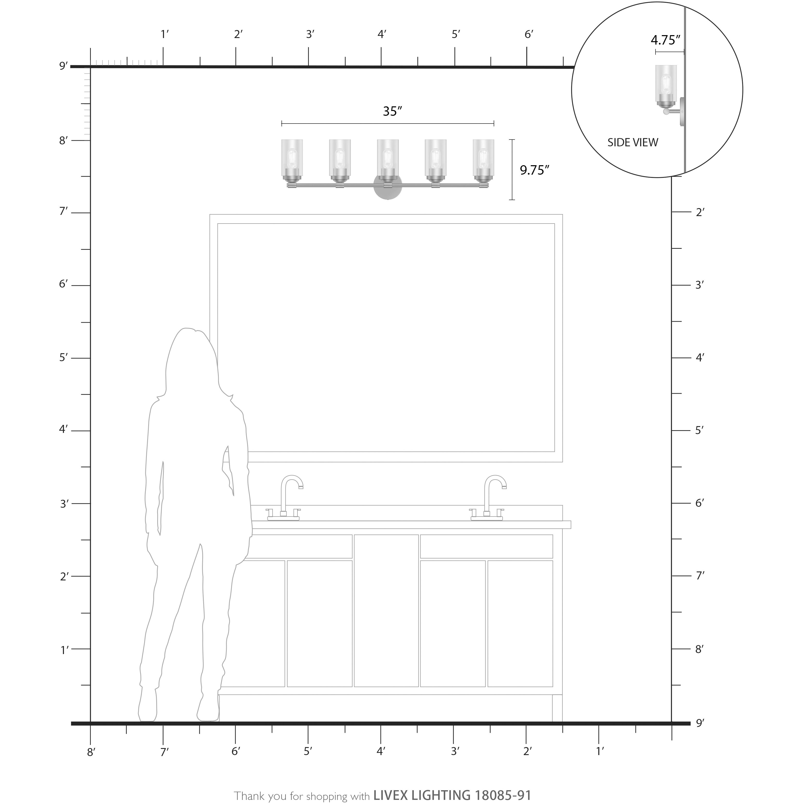 Whittier 5 Light 35 inch Brushed Nickel Vanity Wall Sconce Wall Light, Large
