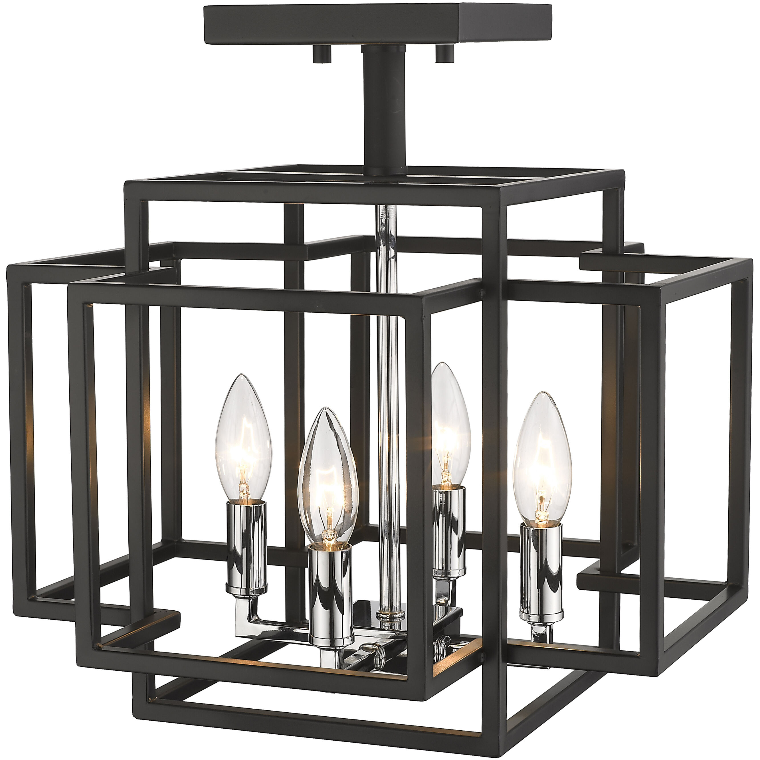 Titania 4 Light 14 inch Black and Chrome Semi Flush Mount Ceiling Light in 5.25