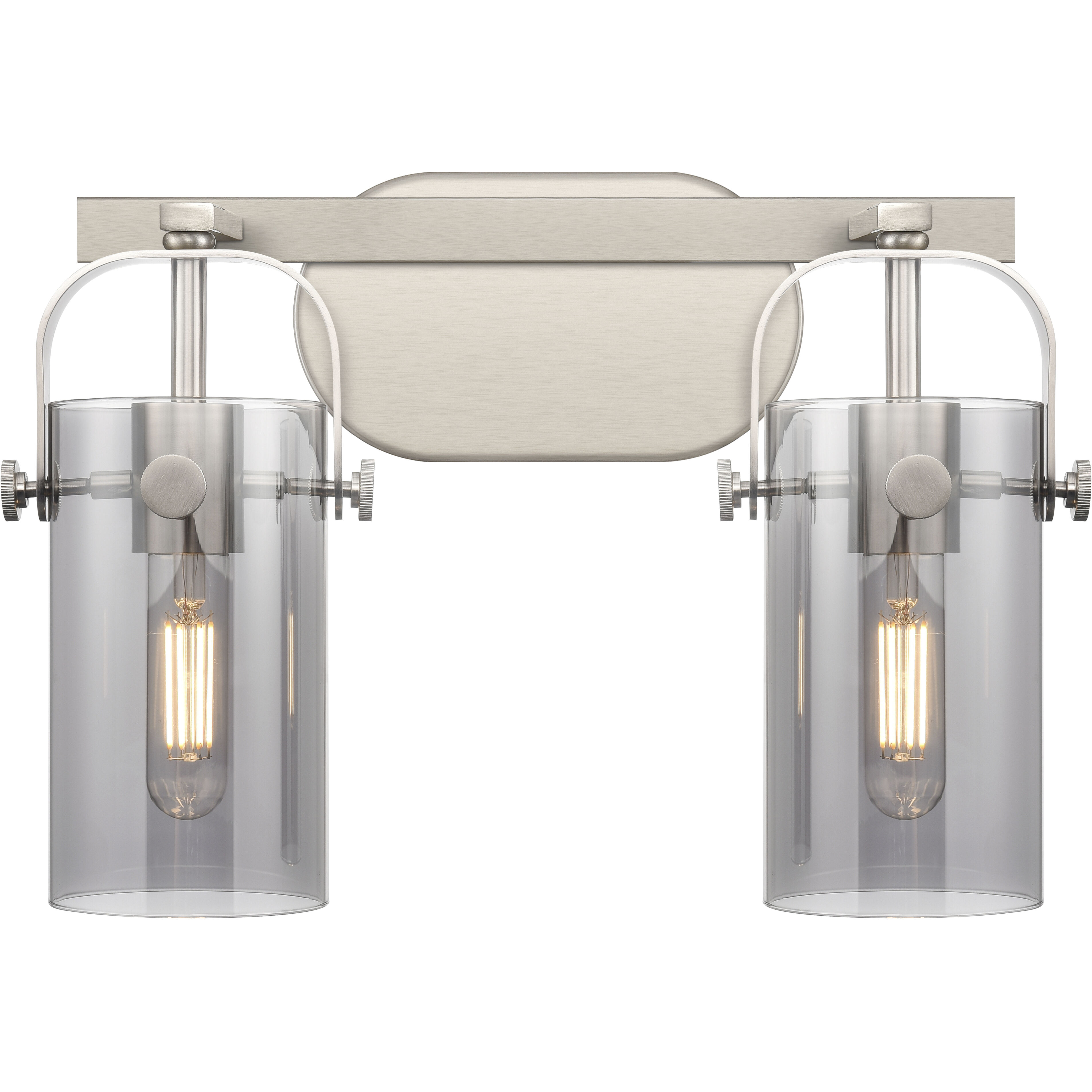 Pilaster II Cylinder 2 Light 14.88 inch Satin Nickel Bath Vanity Light Wall Light in Plated Smoke Glass