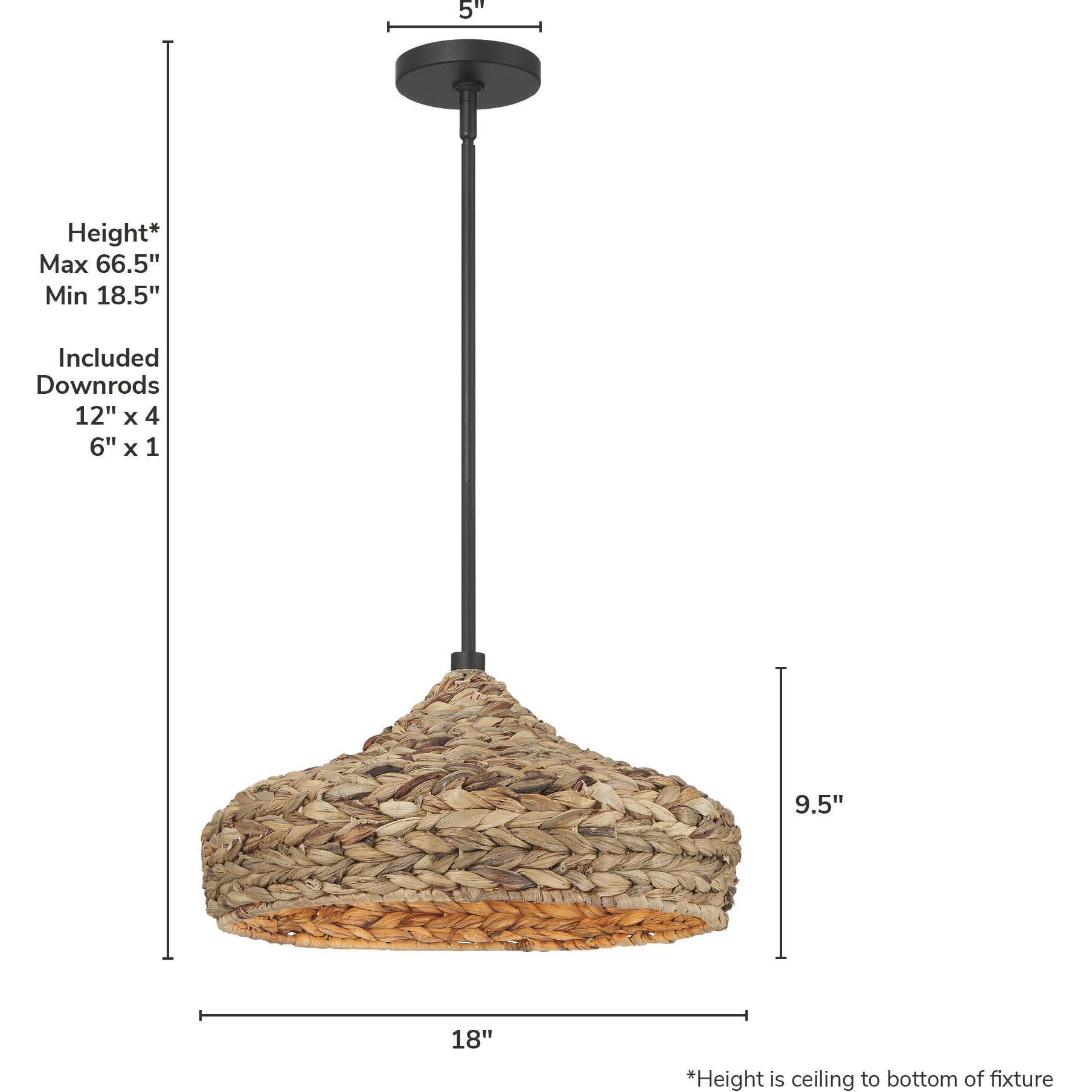 Cambria 1 Light 18 inch Matte Black Pendant Ceiling Light, Large