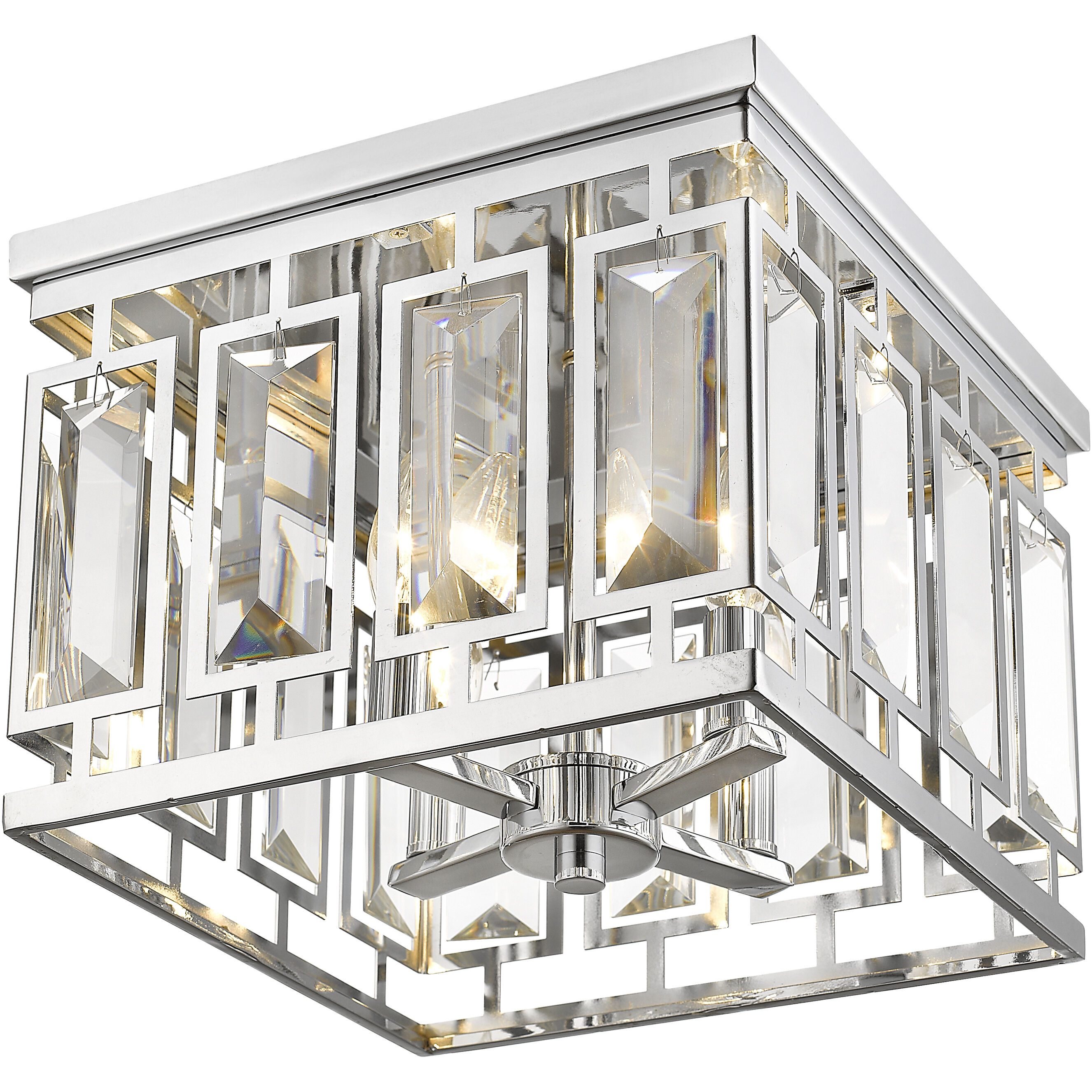 Mersesse 4 Light 12 inch Chrome Flush Mount Ceiling Light in 10.56, Clear and Chrome