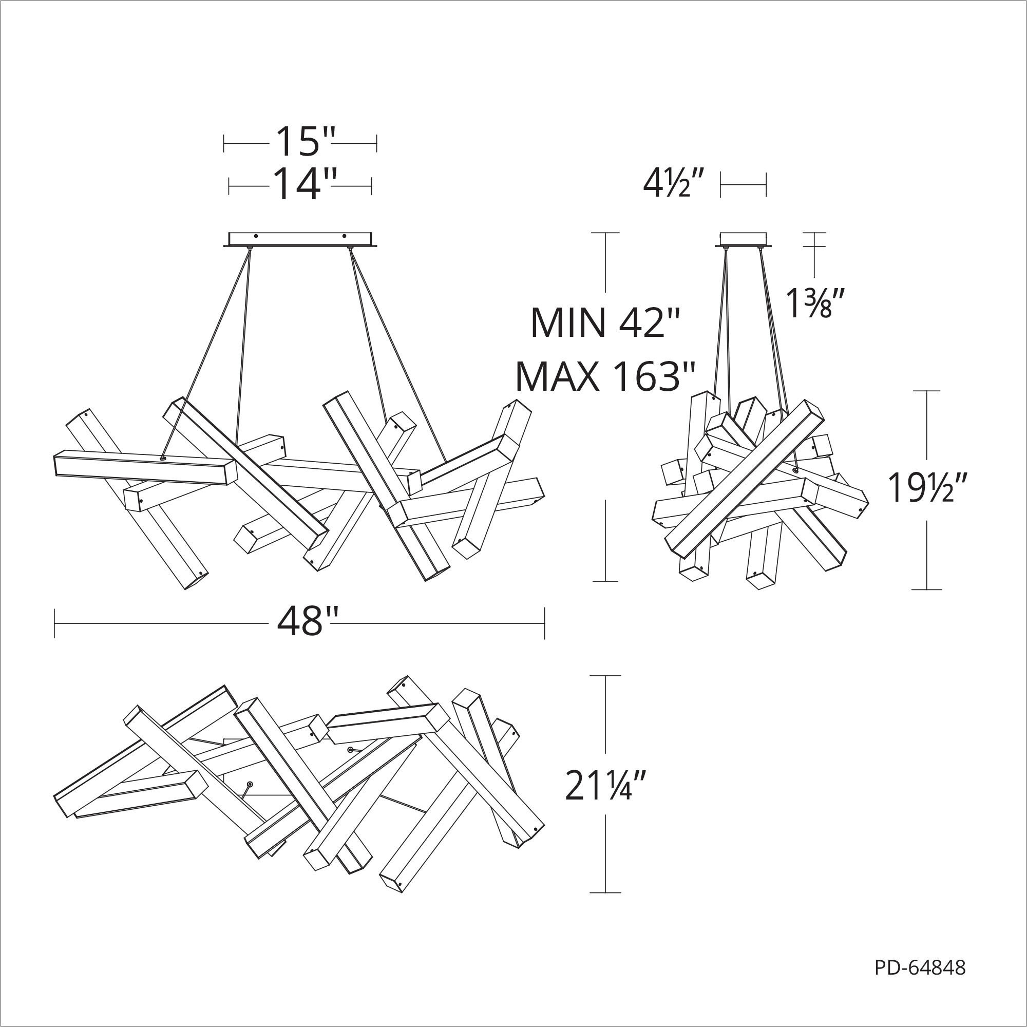 Chaos LED 21.25 inch Black Chandelier Ceiling Light in 21in., 11