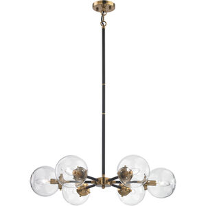 Boudreaux 6 Light 28 inch Antique Gold with Matte Black and Clear Chandelier Ceiling Light