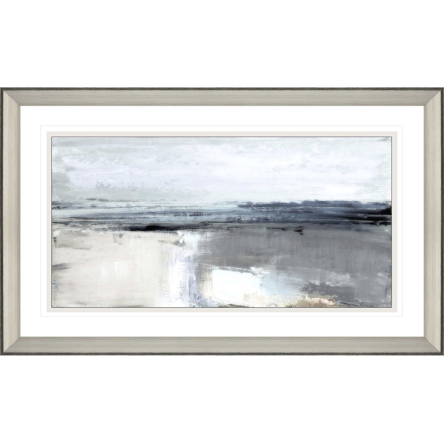 Moody Coast Blue and Black and Gray and White Framed Art