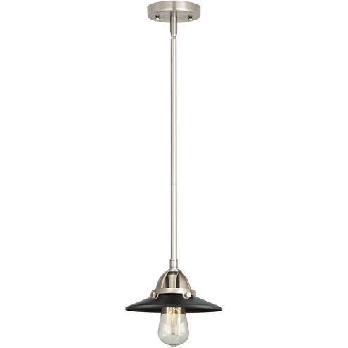 Nouveau 2 Railroad 1 Light 8 inch Brushed Satin Nickel Mini Pendant Ceiling Light in Incandescent, Matte Black