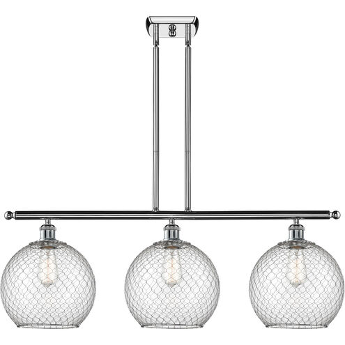 Ballston Large Farmhouse Chicken Wire 3 Light 36 inch Polished Chrome Island Light Ceiling Light in Clear Glass with Nickel Wire, Ballston