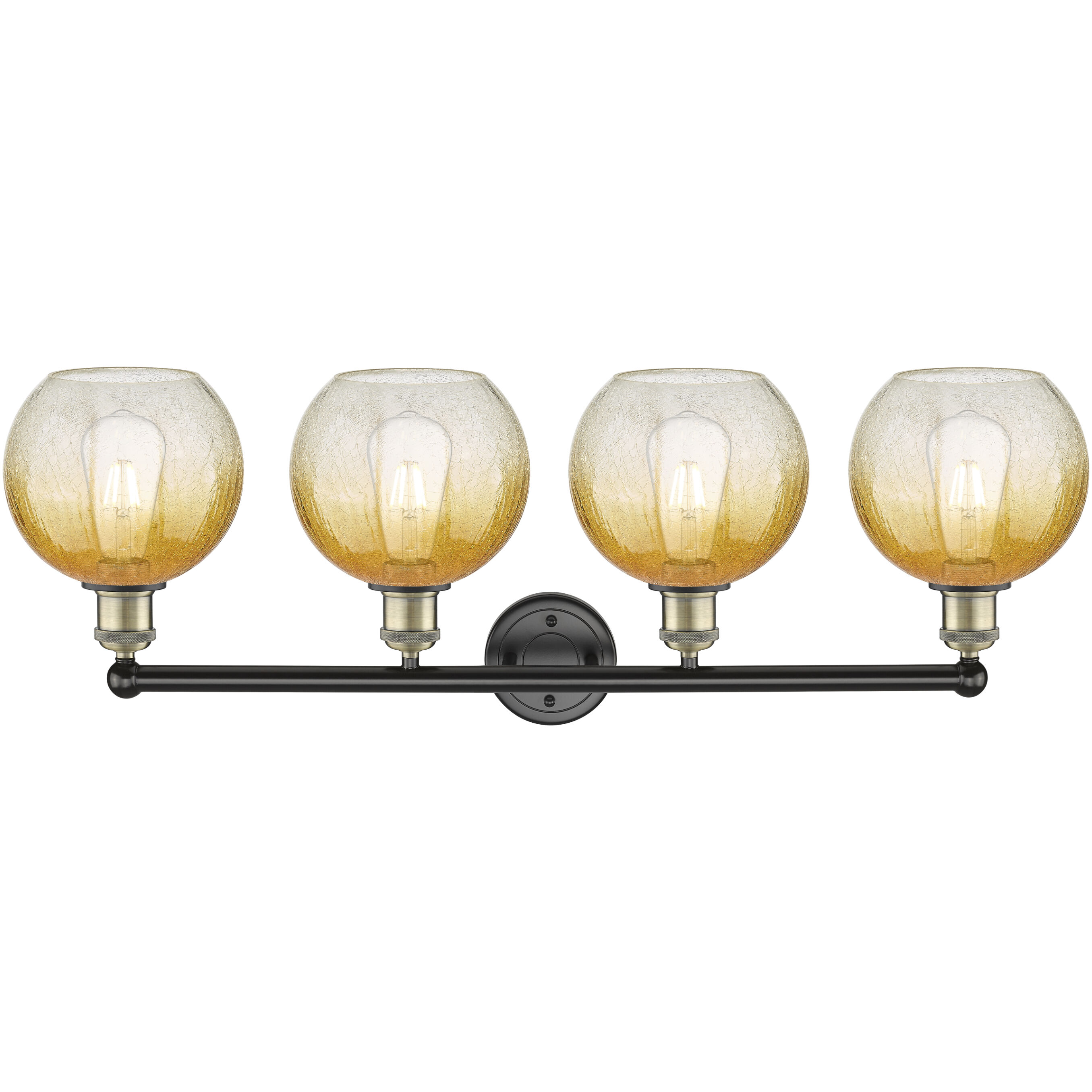 Edison Brookhaven Globe 4 Light 35 inch Black Antique Brass Bath Vanity Light Wall Light in Amber Glass