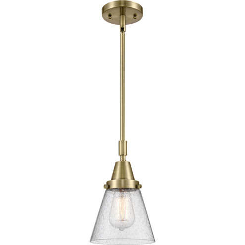 Franklin Restoration Small Cone 1 Light 6 inch Antique Brass Mini Pendant Ceiling Light in Seedy Glass