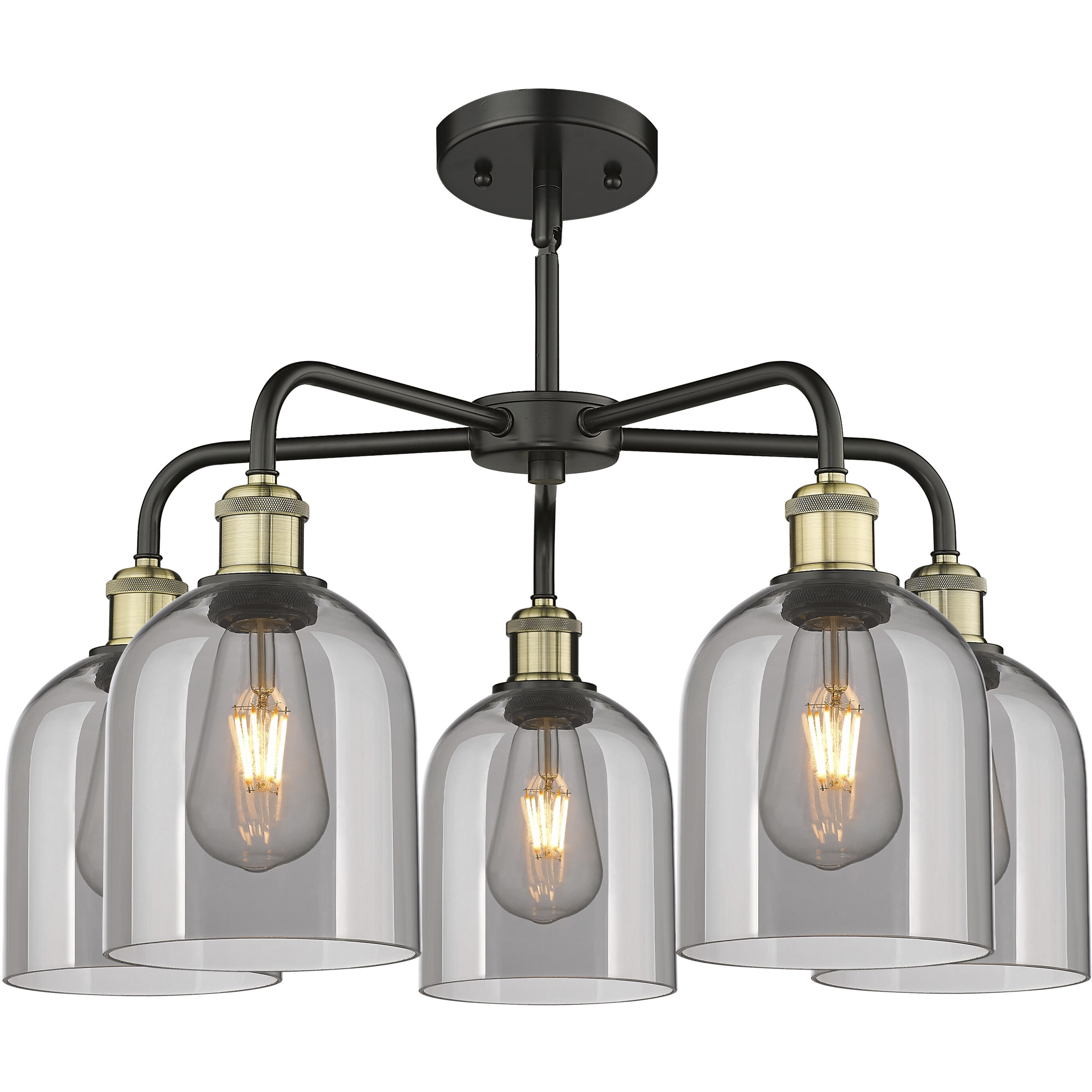 Ballston Bella 5 Light 23.5 inch Black Antique Brass Stem Hung Chandelier Ceiling Light