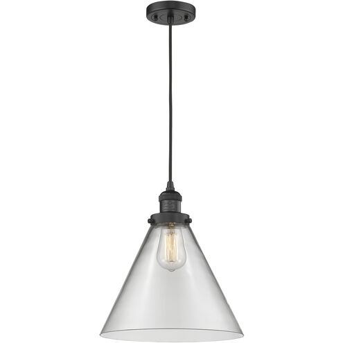 Franklin Restoration Cone 1 Light 12 inch Matte Black Mini Pendant Ceiling Light in Incandescent, Clear, Franklin Restoration