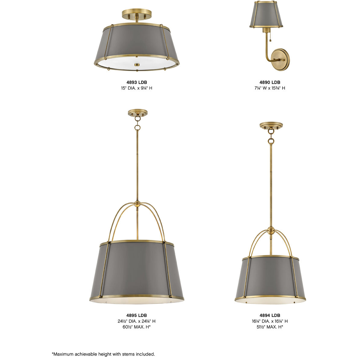 Clarke 2 Light 15 inch Lacquered Dark Brass with Dark Matte Grey Indoor Semi-Flush Mount Ceiling Light
