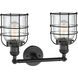 Franklin Restoration Small Bell Cage 2 Light 16 inch Matte Black Bath Vanity Light Wall Light in Clear Glass, Franklin Restoration