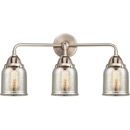 Nouveau 2 Small Bell LED 23 inch Brushed Brass Bath Vanity Light Wall Light in Silver Plated Mercury Glass